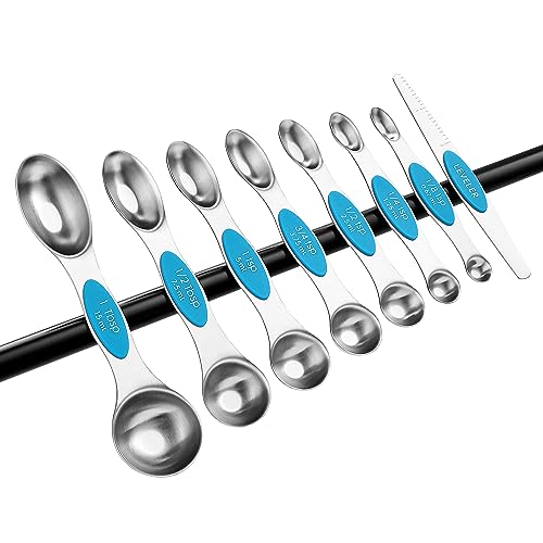 Spring Chef Stainless Steel 8 Magnetic Measuring Spoons for Kitchen, Teal - color: Teal, size: 1-Pack