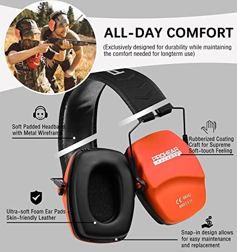 PROHEAR 016 NRR 26dB Shooting Ear Protection, Slim Passive Earmuffs - color: Orange