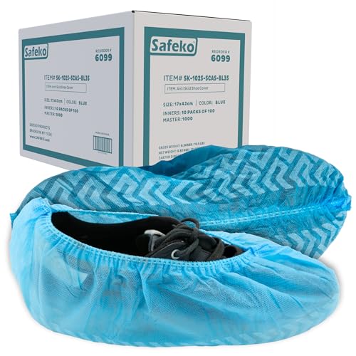 Premium Disposable Boot & Shoe Covers Booties, Durable, Non-Slip, Non-Toxic, Recyclable Protectors, Fits Most Shoes - Blue - 10 Packs of 100 (1000) - style: Blue Case of 1000