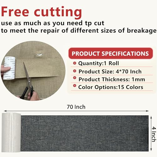 Gheeidau Linen Repair Tape 4x70 Inch Self-Adhesive Couch Patch Repair Fabric Patch for Furniture,Sofas,Cushion,Chairs,Bags,Linen Goods(Dark Grey) - color: Dark Grey