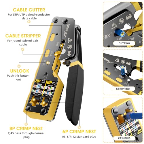 RJ45 Crimping Tool Ethernet Crimp Tool Crimper, Yellow