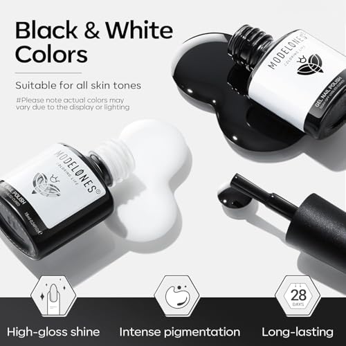 modelones Black White Gel Polish Set, 2Pcs 15ml Full Size Black White Color - color: A1-Black White