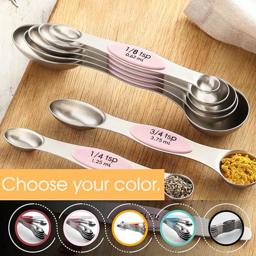 Spring Chef Stainless Steel 8 Magnetic Measuring Spoons Set, Pink Lemonade - color: Pink Lemonade, size: 1-Pack