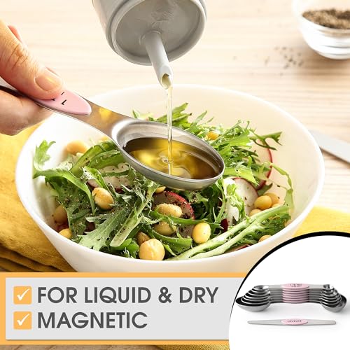 Spring Chef Stainless Steel 8 Magnetic Measuring Spoons Set, Pink Lemonade - color: Pink Lemonade, size: 1-Pack