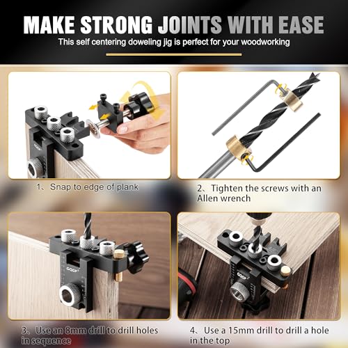 3-in-1 Dowel Jig Kit, Self Centering Doweling Jig for Straight Holes, Woodworking Adjustable Width Drill Guides Locator, Woodworking Joints Tool with 5/16", 3/8", 19/32" Drill Bits - size: Portatile, style: 3 in 1 Pocket Hole Jig