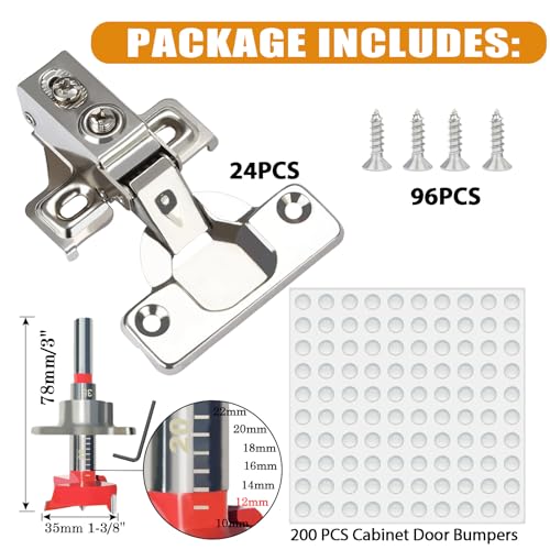 BESTEEL 24 Pack 1/2 inch Overlay Soft Close Cabinet Door Hinges for Kitchen Cabinet Hinges, 100 Degree Opening Angel, Stainless Concealed Kitchen Cabinets Hinge Self Closing with Drilling Tool &Manual - size: 24 PCS