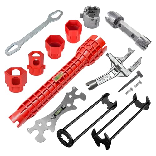 Professional Basin Wrench Set, 7-Piece Sink Faucet Installation Tool Kit, 9-in-1 Adjustable Plumbing Spanner, Wide Jaw, 10-70mm Range