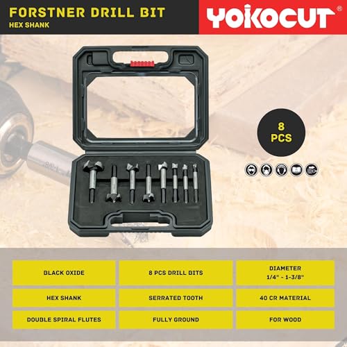 Forstner Bit Set 8Pcs Hex Shank, Wood Drill Bits Set with Multi Sided Shank, Forstner Bits for Woodworking - style: 8PCS Forstner Bits Set