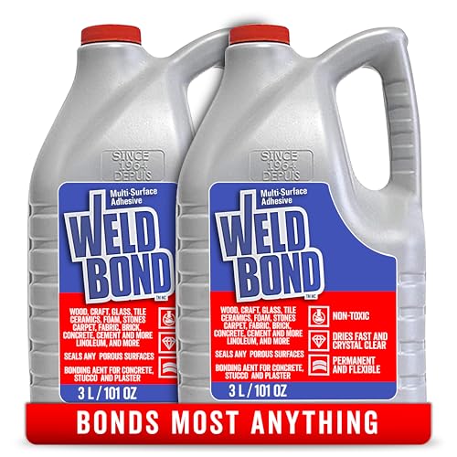 Multi-Surface Non-Toxic Adhesive Glue. Bonds Most Anything ! Glue Gallon for Wood Glue or Crafts Fabric Glass Mosaic Carpet Ceramic Tile Cement Metal Stone & More. 101 oz - 3L - 2Pack - size: 101 Fl. Oz - 2 Pack