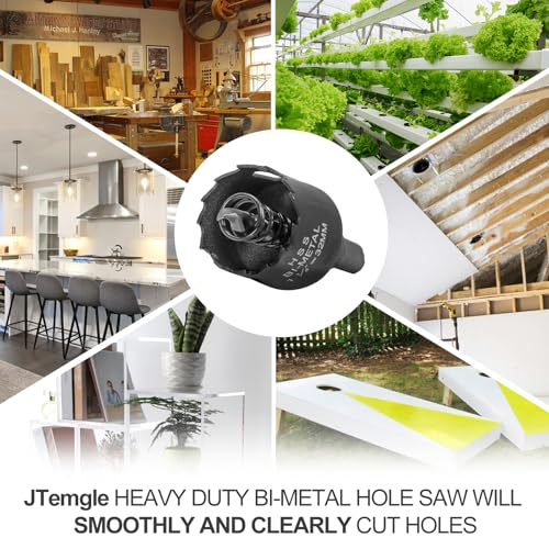 1-1/4 Inch Hole Saw with 9.1mm Triangle Shank Arbor, JTemgle Bi-Metal Hole Saw Heavy Duty Hole Cutting Tool for Cornhole Boards, Recessed Lights, Wood, Plastic, Drywall & Soft Metal - size: 1-1/4", 24mm Cutting Depth