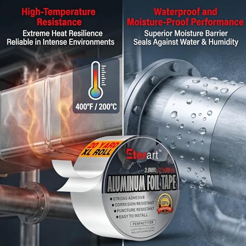 ETERART Aluminum Foil Duct Tape, High-Temp Seal for HVAC,2" x 20Yds - size: 2 Inches x 20 Yards