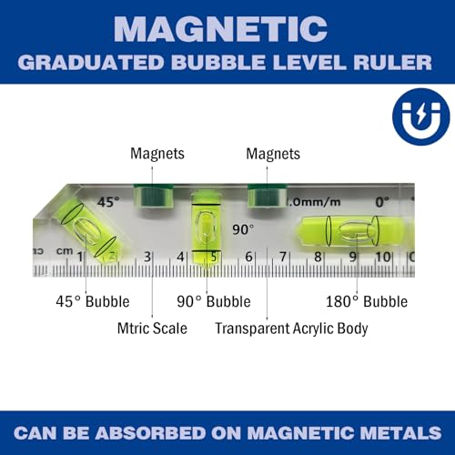 GEONASSUR 102mm Magnetic Acrylic T-Type Torpedo Level, 2 Vials Pocket Level