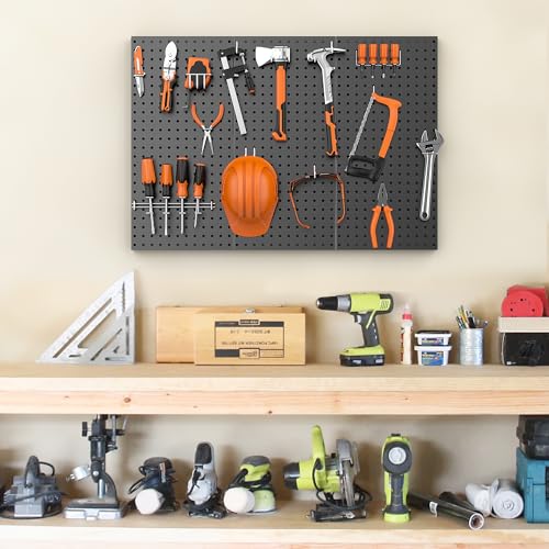 Pegboard Smith Metal Pegboard Panels 12" x 24", 3 Pack Black Wall Mounted Tool Organizer Boards, Heavy Duty Tool Storage Peg Board for Garage, Workbench, Office, Fits 1/4" Peg Hooks - style: 3 Pack Black Panels