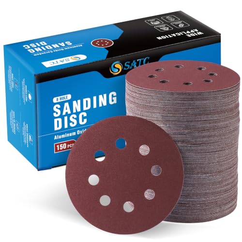 S SATC 150 PCS Sanding Discs 5-Inch 8-Hole Hook and Loop 320 Grit Sandpaper for Random Orbital Sander - style: 150PCS 5 Inch 320 Grit
