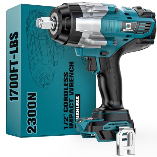 Cordless Impact Wrench 1/2 inch Compatible with Makita Battery: 1700FT-LBS High Torque Impact Wrench Heavy Duty Tool - Brushless Electric Impact Gun Includes LED Work Light - Bare Tool Only - size: 1/2inch, style: Compatible with Makita