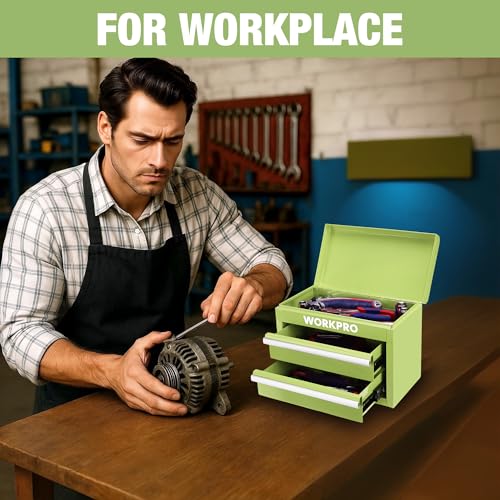 WORKPRO Metal Mini Tool Box with 2 Drawers and Top Storage - color: Macaron Green