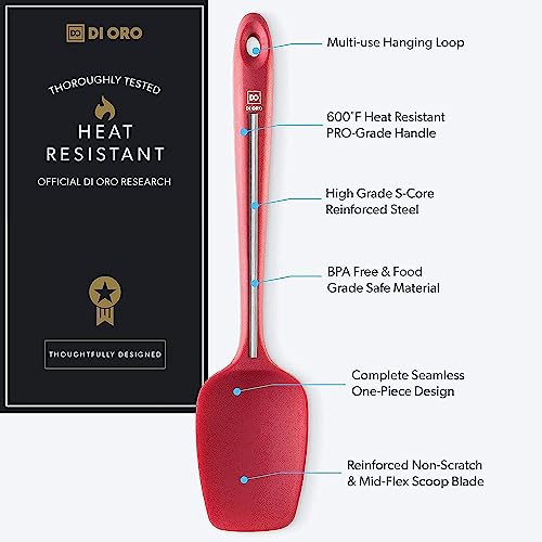 DI ORO Silicone Spoonula - Spoon Spatula, 600F Heat Resistant, Red - color: Red