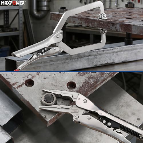 MAXPOWER Self-Adjust Locking Pliers Set – 7" Long Nose & 10.5" C-Clamp - style: Long Nose 7" | Locking C Clamp 10.5"