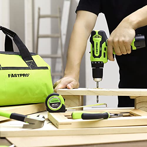 FASTPRO 12V Cordless Drill Set, Home Tool Kit with Bag, Green - color: Green