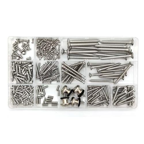 Guitar Screws Kit 304 Stainless Steel Luthier Parts-kit for Tele/Strat/SQ,Switch,Tuner,Machine Head, Neck Plate,Pickguard,Guitar Strap End Pins,Pickup,Bridge,Guitar DIY Kit(Metric, Chrome) - color: Uncoated