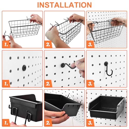 Pegboard Basket Organizers, 42Pack Peg Board Baskets Hooks Bins Cups(Black) - color: Black
