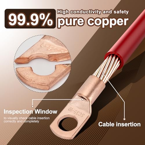 160PCS Thick Copper Lugs Ring Terminal Wire Connector & Heat Shrink - color: Bare Copper