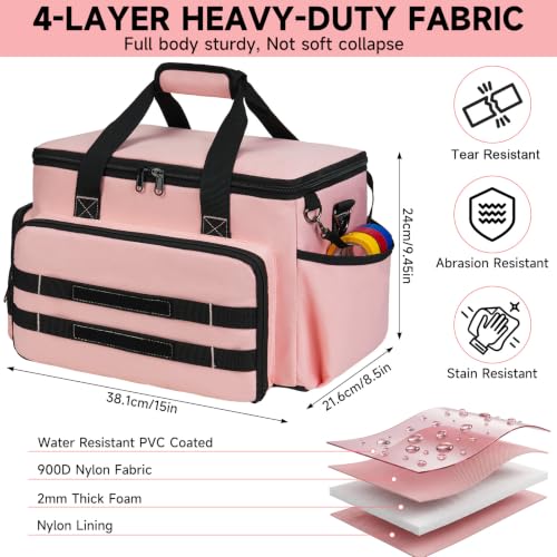 Pink Tool Bag for Women, Heavy-Duty 15-Inch Portable Tool Box Tote - color: Pink