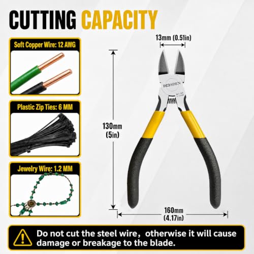BOOSDEN Wire Cutter 5 inch Cutting Pliers Diagonal Cutter Snipper - size: 5"- 1 Pack
