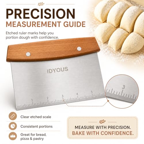 Bench Scraper and Dough Cutter, Stainless Steel Bread Cutter | Measurement Marks, Kitchen Tool for Flat Top Grill, Bread, Pizza and Baking