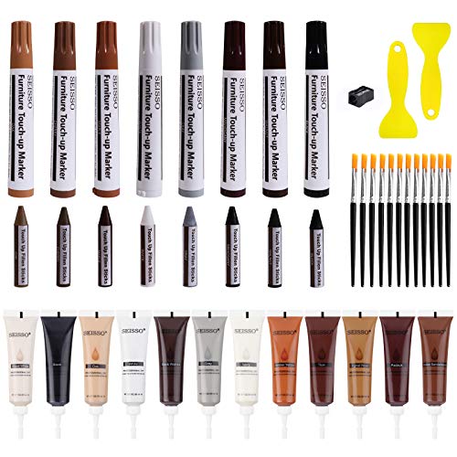 SEISSO Wood Furniture Repair Kit - Set of 42 Hardwood Laminate Vinyl Floor Repair Kit Wood Fillers, Markers and Wax Sticks - Used for Cover Ups Scratches, Stains, Holes for Table, Door, Cabinet - size: Large