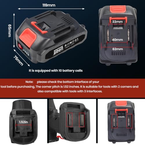 Mini Chainsaw Battery, 21V 2000mAh Lithium Battery with Charger Adapter - size: 2000mAh