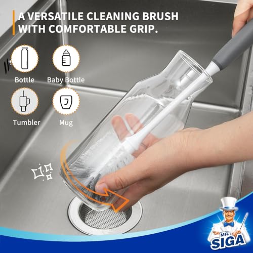 MR.SIGA Long Handle Bottle Brush, Non-Scratch Water Bottle Brush Cleaner - color: Gray