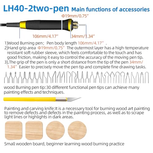 FIRElood Wood Burning Tool, Wood Burner kit Pen 25~750℃, Wood Burning kit with Digital Thermometer Temperature Adjustable Temperature, 2 pyrographic Wood Burning pens, 30 Wood Burning Pen Tips - color: Lh40-2-new