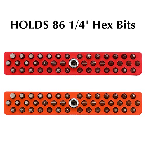 EMENTOL 2PCS 1/4" Magnetic Bits Holder Set - Red and Orange, 86PCS Hole, Bit Organizer with Strong Magnetic, Magnetic Bits Organizer, 2 Pieces - color: 2pcs(red+orange), size: Hex Bit Holder