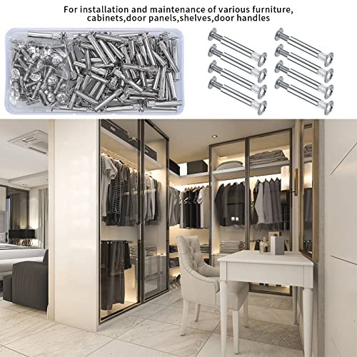 Furniture Joint Bolt & Sleeve Cap Nuts, 130 Pcs Furniture Connectors with Binding Barrels, Cabinet Panel Connectors with Philips Head for Wood Cupboard Bed