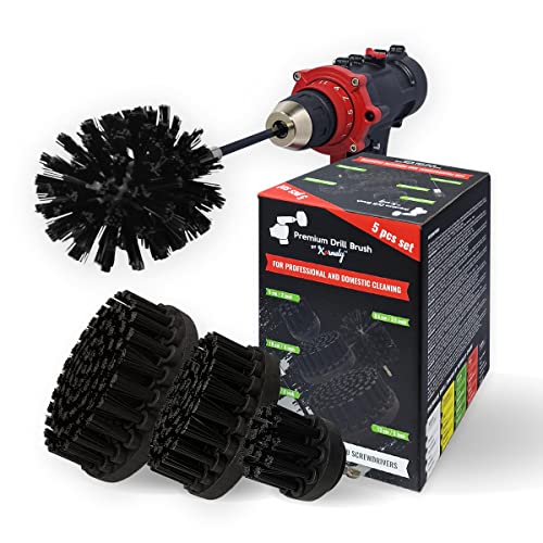 Premium Drill Brush Professional–Ultra-Stiff Black 5 pcs. Set (5/4/3.5/2in Brushes + 6in Extension) | Scratch-Free Heavy-Duty Cleaning Brushes for Concrete, Brick, Stone, Metal, Grills, Rust - color: Black