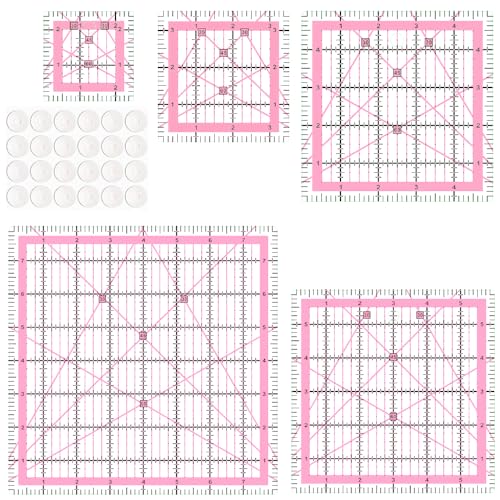 Quilting Rulers(2.5",3.5", 5", 6", 8"),5 Square Ruler Quilting Templates - color: Pink