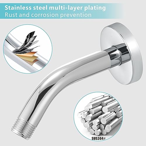 Shower Arm with Flange, 6 Inches Wall Mount Replacement Shower Head Arm For Fixed Shower Head and Handheld Showerhead, Chrome - color: Chrome, style: 6 Inch