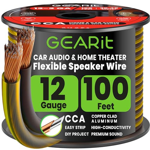 GEARit 12 Gauge Speaker Wire 100FT, 12/2 CCA Cable for Home Theater - color: Translucent Black/Yellow, size: 12AWG / 100 Feet