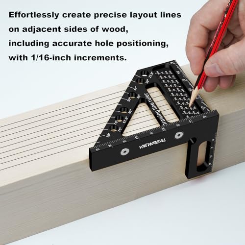 Precision Multi-Angle Carpenter's Square - Versatile Aluminum Woodworking Tool with Laser-Etched Markings for Engineering & Construction - color: Black