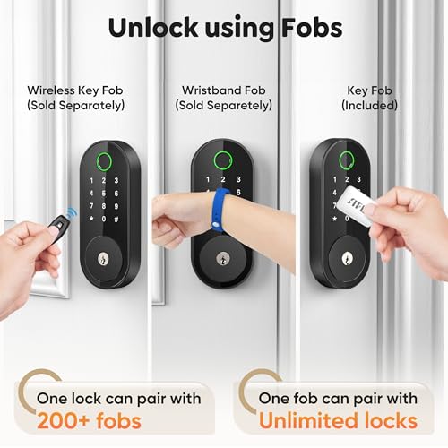 Fingerprint Smart Deadbolt with Keypad – Keyless Entry Lock for Home, Apartment, Office, Airbnb, Rental, Kids & Seniors, App & Code Access, Auto-Lock, Easy DIY Install, Compatible with Alexa & Google - color: Black