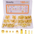 168PCS Tube OD（1/4" 5/16" 3/8" 1/2" Brass Compression Sleeves Ferrules & Insert,4 Sizes Brass Compression Fitting Assortment Kit for Connecting air, Fuel, Water, Oil - size: 168 pcs, 1/4", 5/16", 3/8", 1/2"