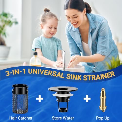 Bathroom Sink Drain Strainer, Pop-Up Bathroom Sink Stopper with Removable Stainless Steel Hair Catcher Basket, Universal Fit for US Bathroom Sinks, Showers & Floor Drains (1pcs-Black) - color: 1pcs-black