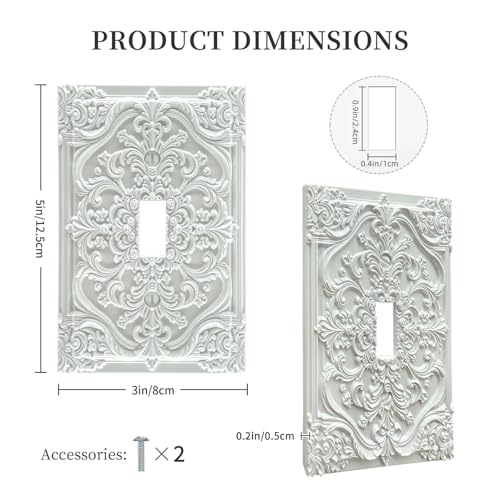 Decorative Light Switch Plate Covers White Flower Elegant 3D Floral Embossed 1 Gang Light Switch Cover Plate Single Toggle Wall Plate Outlet Covers Faceplate for Bedroom Home Decor - color: White, size: 1-Gang Toggle/ 5 x 3 IN