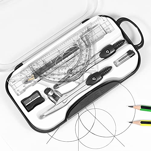 Unjoo Geometry Sets 10 Pcs Student Supplies, Protractor and Compass (Black) - color: Black
