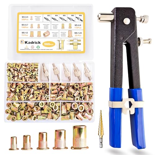 KADRICK Rivet Nuts Tool Kit with 560PCS Metric Threaded Rivets (M3 M4 M5 M6 M8), Heavy-Duty 16" Rivet Nut Gun with 5 Mandrels, Nutsert Tool Kit for Metal, Automotive, DIY Projects - size: Metric Tool Kit 560Pcs