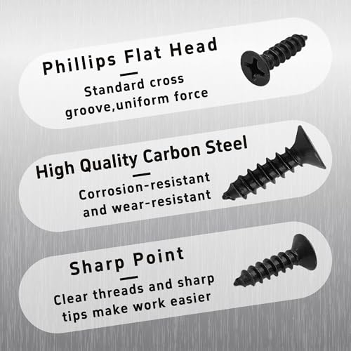 100PCS #6 x 1/2" Black Phillips Flat Head Wood Screws Carbon Steel Self-Tapping Fasteners for Indoor Furniture Woodworking DIY Projects Cabinet Assembly Hardware - size: #6 x 1/2"