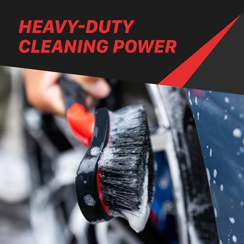 Maxshine Universal Soft Grip Heavy Duty Brush - Ergonomic Short Handle, Anti-Slip Grip, Scratch-Resistant Bumper, Stiff Bristles for Tire, Carpet, Floor Mats & Tough Surface Auto Detailing