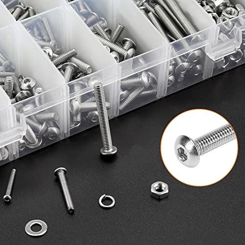 HELIFOUNER 1500 Pieces M2 M3 M4, 304 Stainless Steel Button Head Socket Cap Metric Screws Bolts Washers Nuts Hardware Assortment Kit with Hex Wrenches - style: Button Head