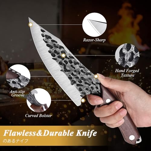 Huusk Japanese Chef Knife with Sheath, Hand Forged Cooking Knives - size: 6.9 inches